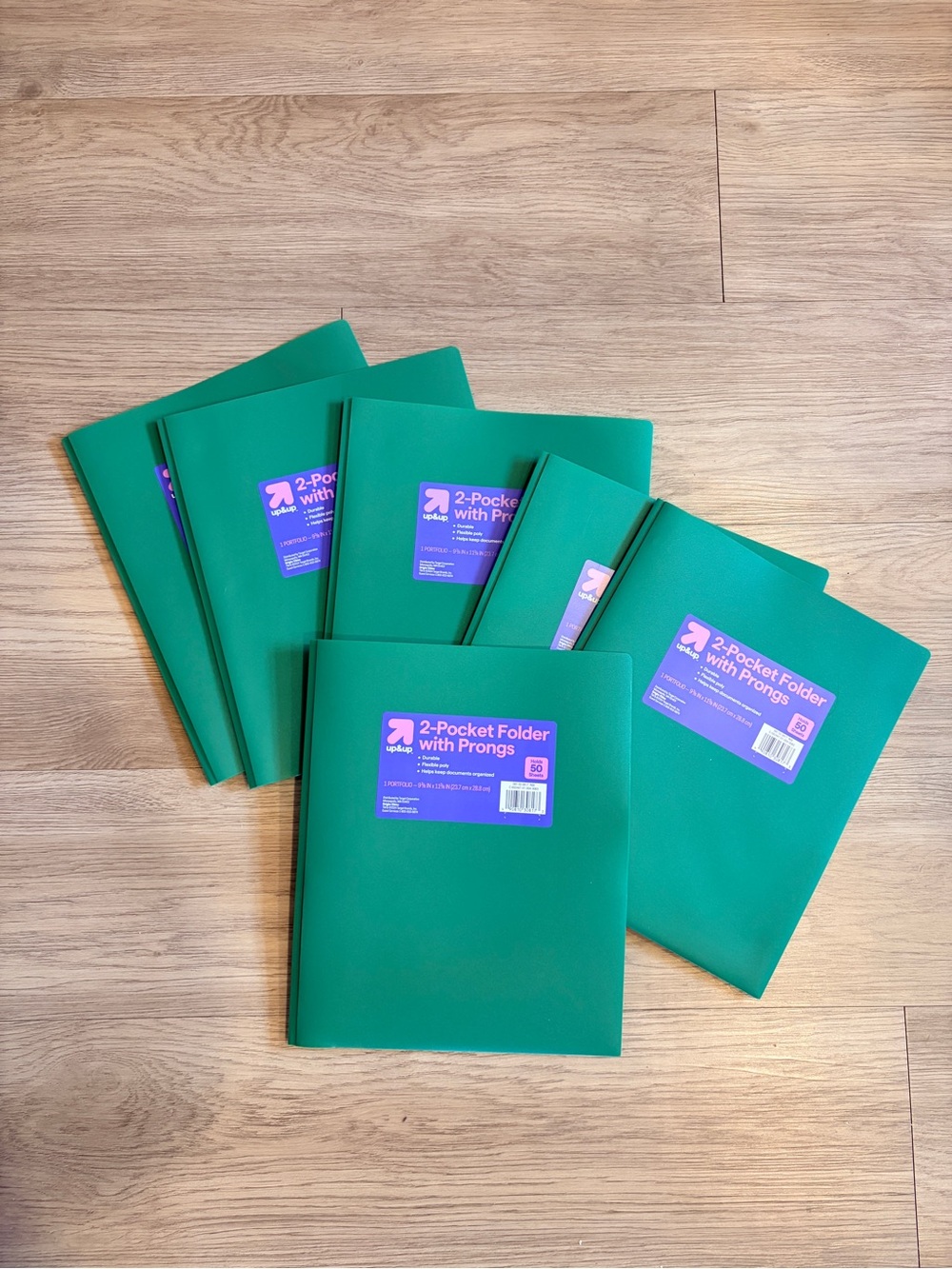 Green 2-Pocket Folders with Prongs Set of 6